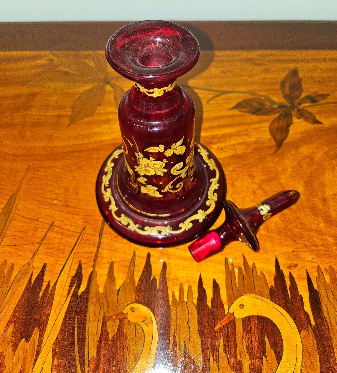 Antique Bohemian Glass Perfume Bottles In Ruby, Price For 2-photo-2