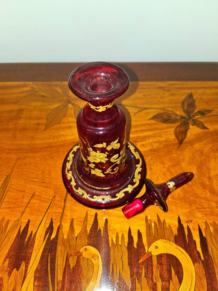 Antique Bohemian Glass Perfume Bottles In Ruby, Price For 2-photo-4