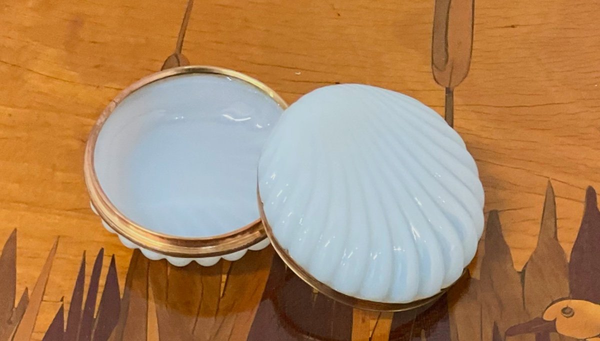 Boîte Antique Française En Opaline En Forme De Coquille, époque Charles X  #2-photo-3