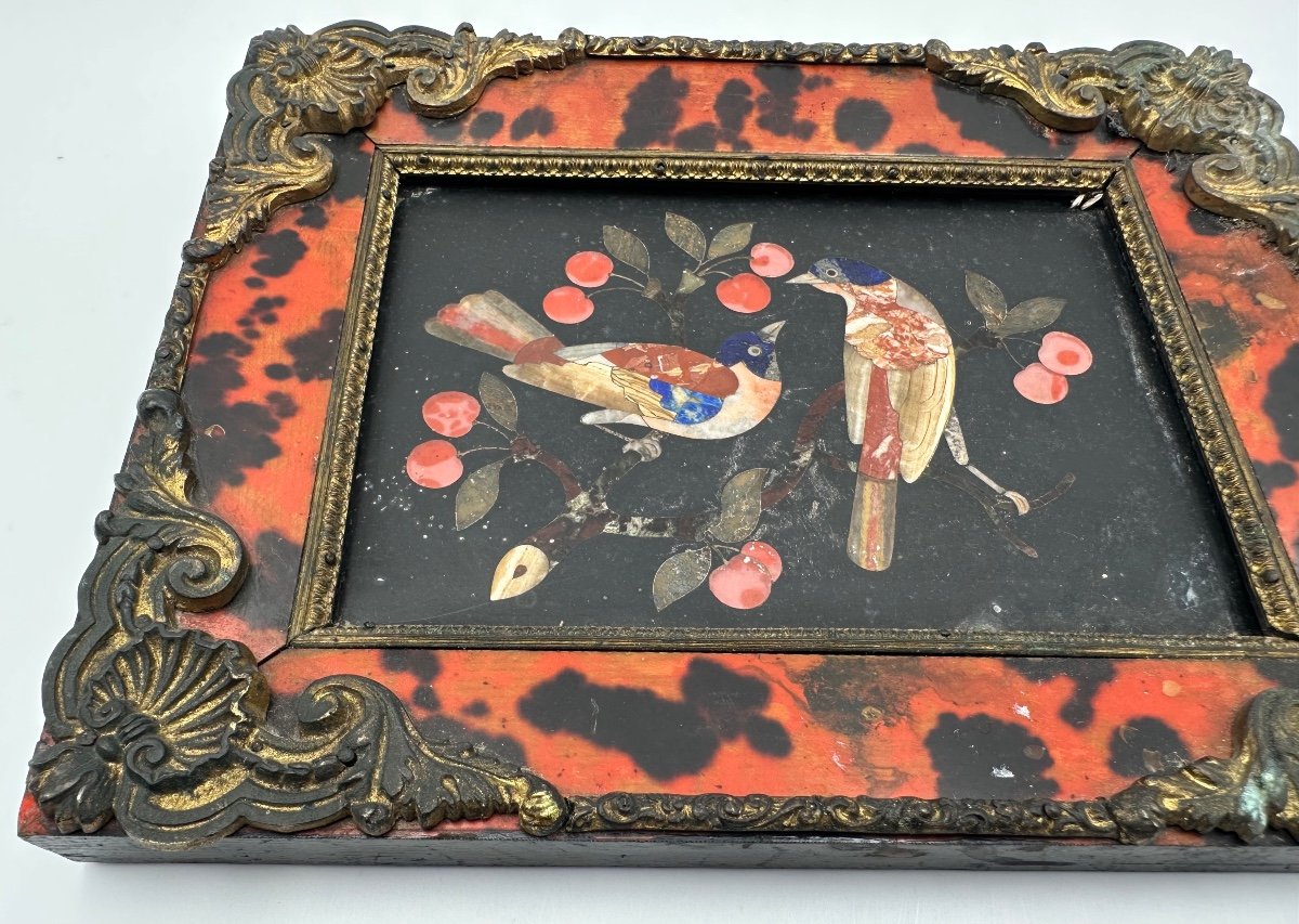 Early 18century Pietra Dura Marble Plaque In A Bronze Frame,very Good Condition -photo-1