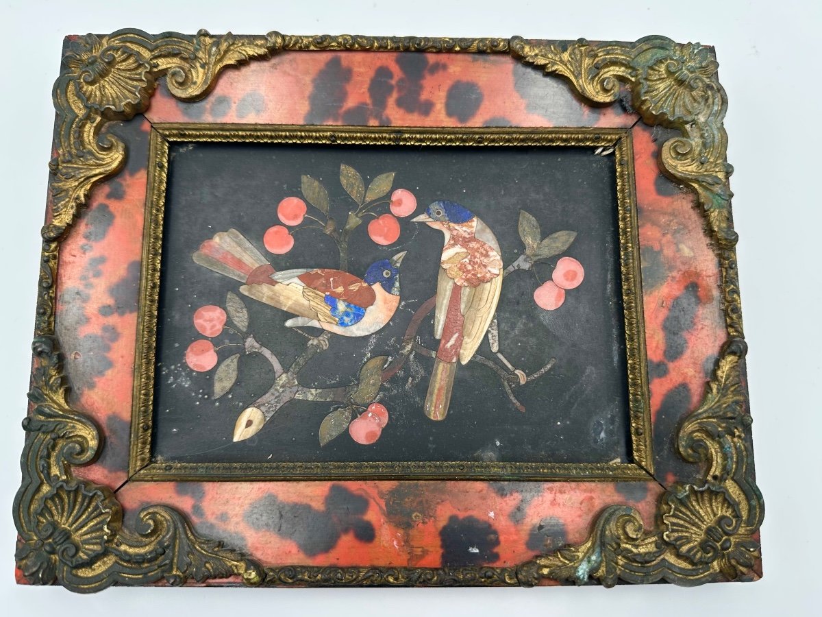 Early 18century Pietra Dura Marble Plaque In A Bronze Frame,very Good Condition 