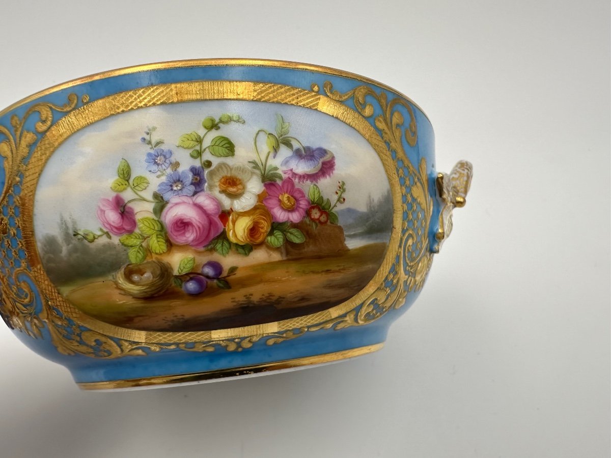 Very Rare Sèvres Porcelain écuelle Trio In Blue Hand Painted,perfect Condition -photo-4