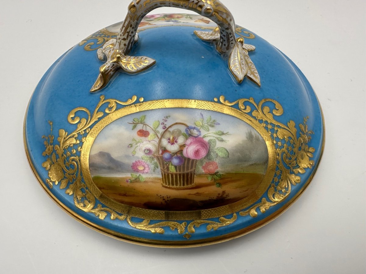 Very Rare Sèvres Porcelain écuelle Trio In Blue Hand Painted,perfect Condition -photo-2