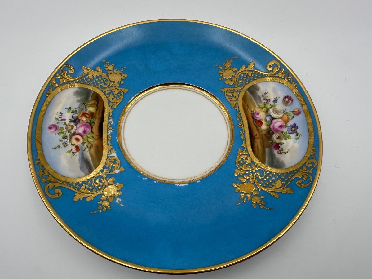 Very Rare Sèvres Porcelain écuelle Trio In Blue Hand Painted,perfect Condition -photo-7