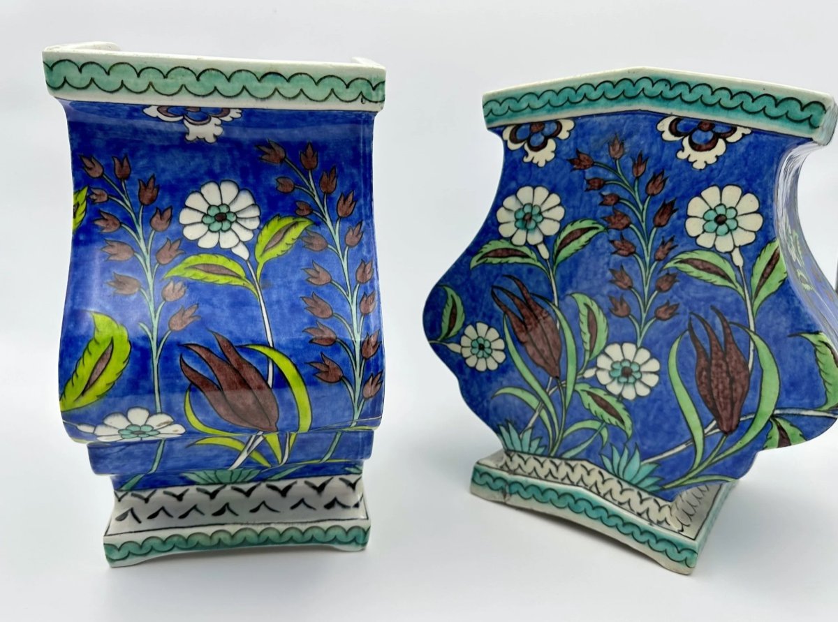 Pair Of Large Samson Iznik Ceramic Vases,cache Pots-photo-3