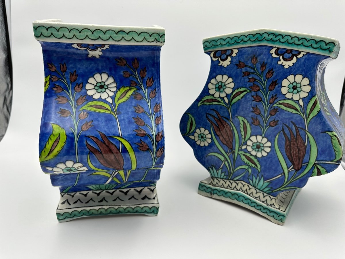 Pair Of Large Samson Iznik Ceramic Vases,cache Pots-photo-6