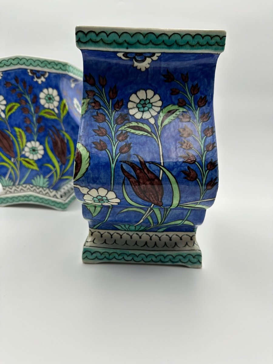 Pair Of Large Samson Iznik Ceramic Vases,cache Pots-photo-7