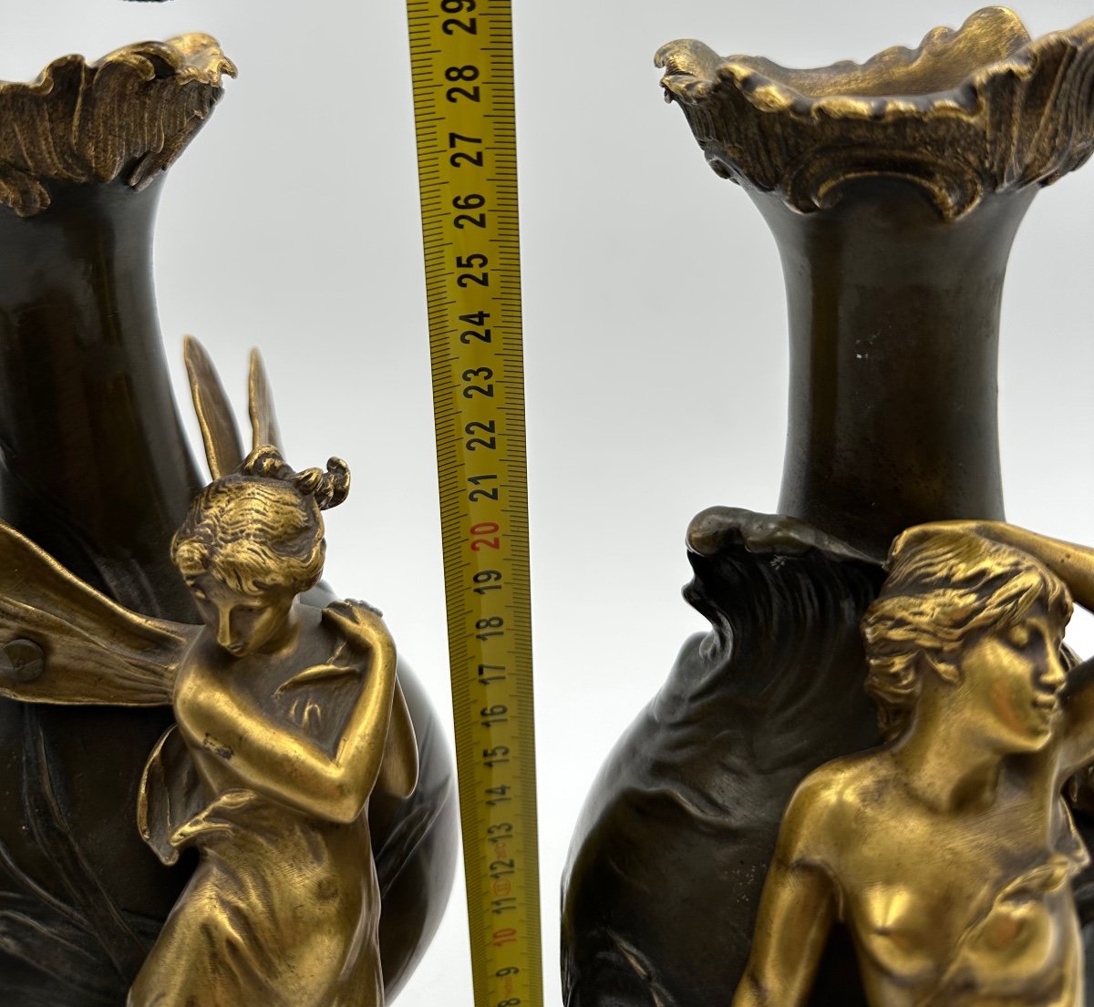 Pair Of Bronze Vases By Ferville Suan,paginated And Gilded Bronze ,figures Of The Nymphs -photo-3