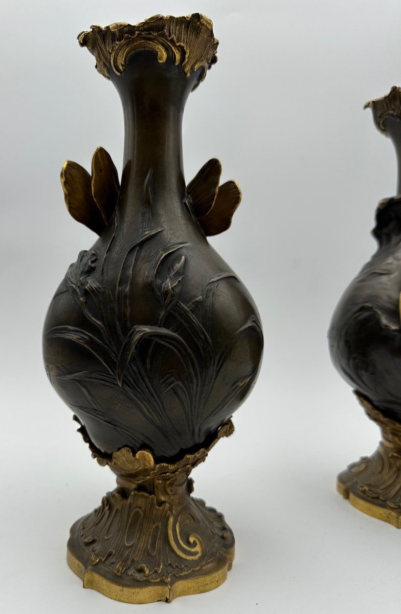 Pair Of Bronze Vases By Ferville Suan,paginated And Gilded Bronze ,figures Of The Nymphs -photo-2