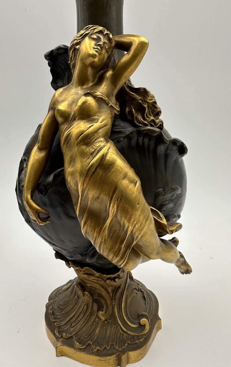 Pair Of Bronze Vases By Ferville Suan,paginated And Gilded Bronze ,figures Of The Nymphs -photo-6