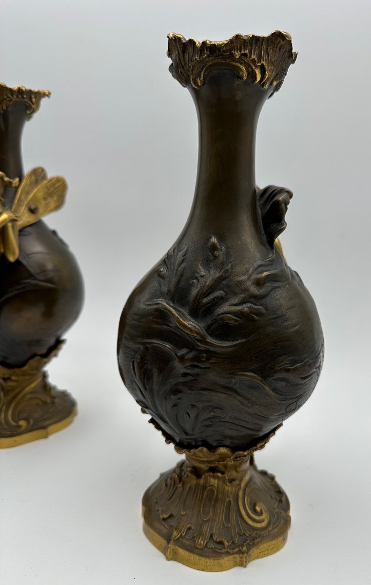 Pair Of Bronze Vases By Ferville Suan,paginated And Gilded Bronze ,figures Of The Nymphs -photo-7