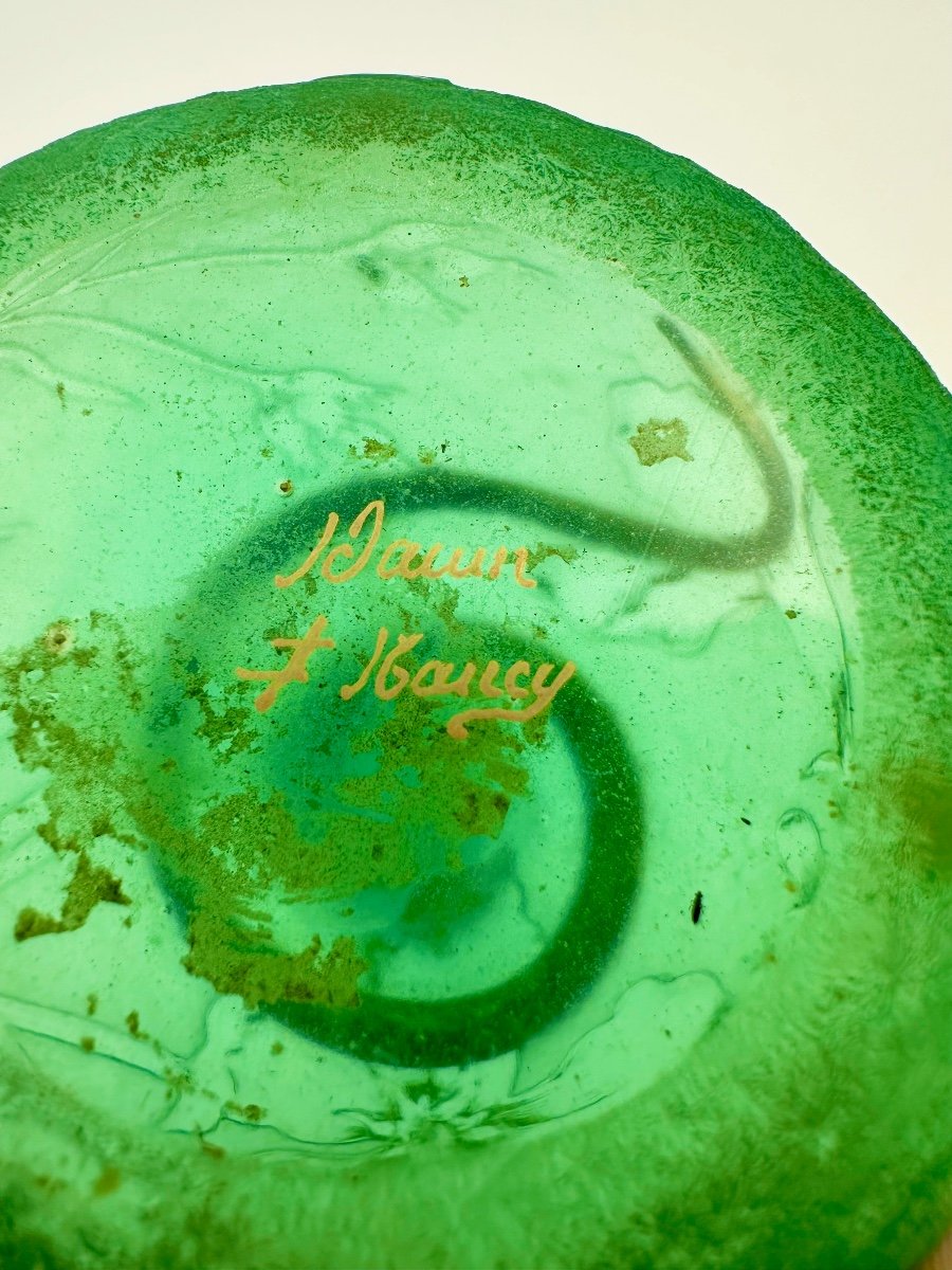 Daum Vase En Verre Givre Vert ,très Rare-photo-3