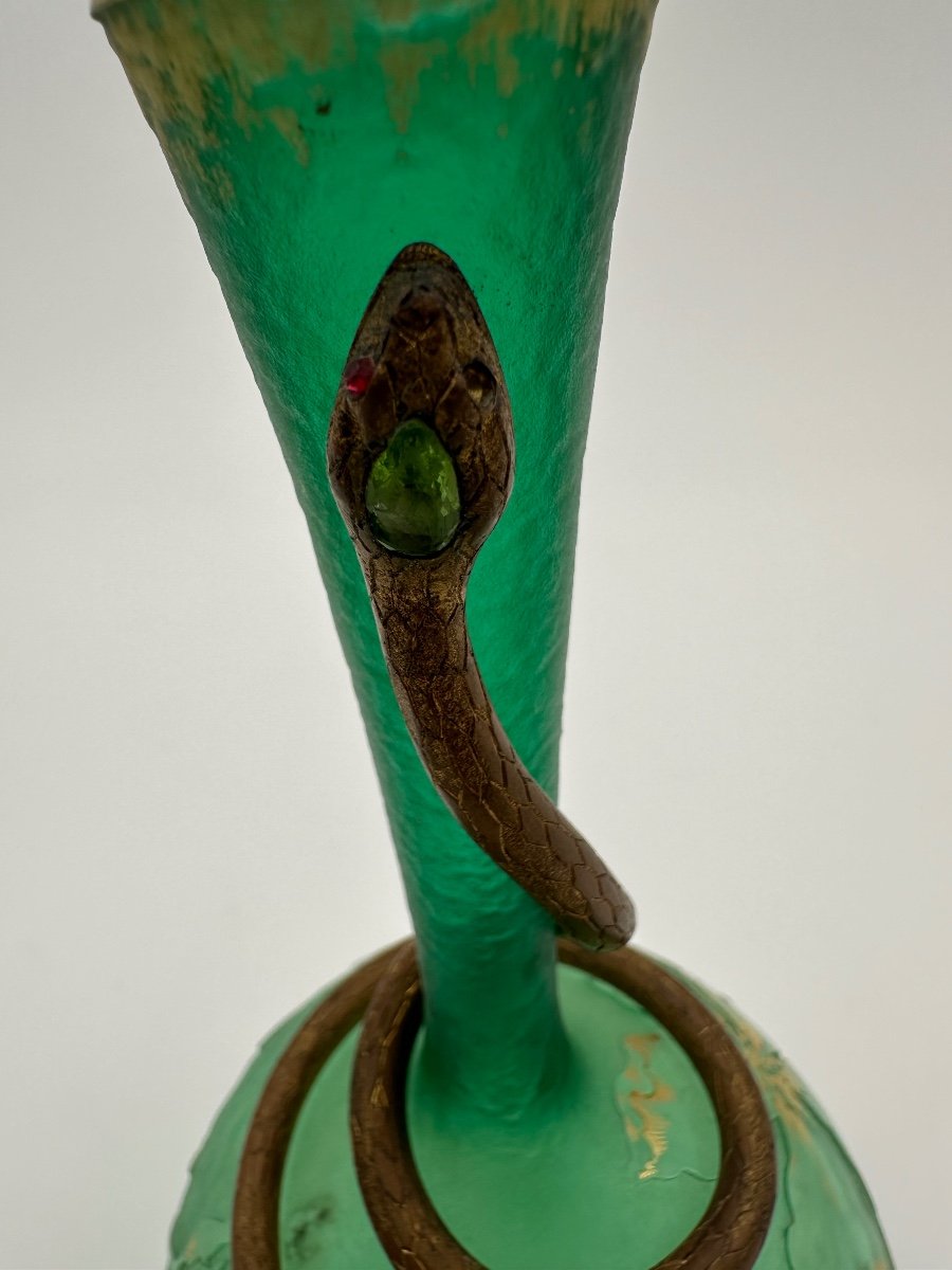 Daum Vase En Verre Givre Vert ,très Rare-photo-3