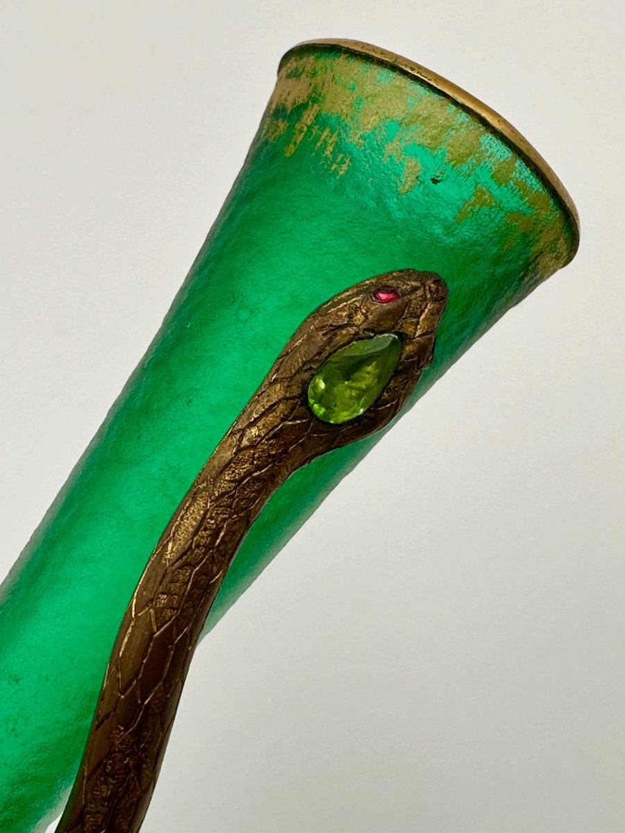 Daum Vase En Verre Givre Vert ,très Rare-photo-4