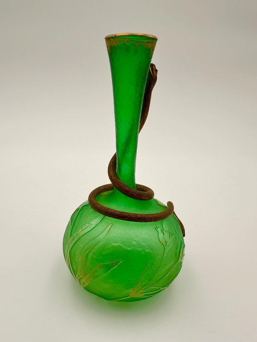 Daum Vase En Verre Givre Vert ,très Rare-photo-7