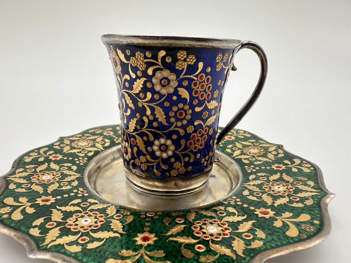 Antique Russian Silver Enamel Cup And Saucer,very Rare And Unusual -photo-6