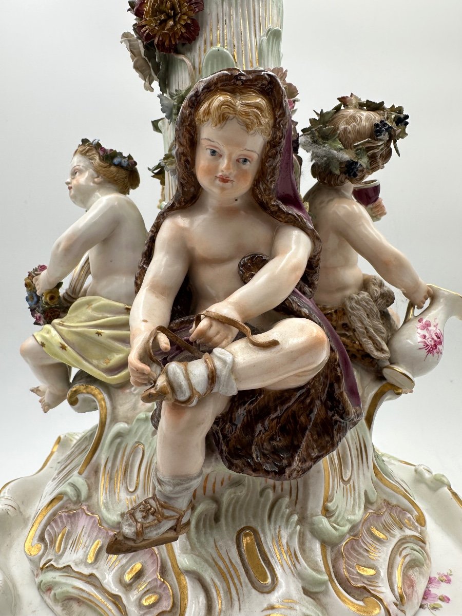 Xl Centre De Table En Porcelaine De Meissen Avec Cupids Et Fleurs..tres Rare-photo-7