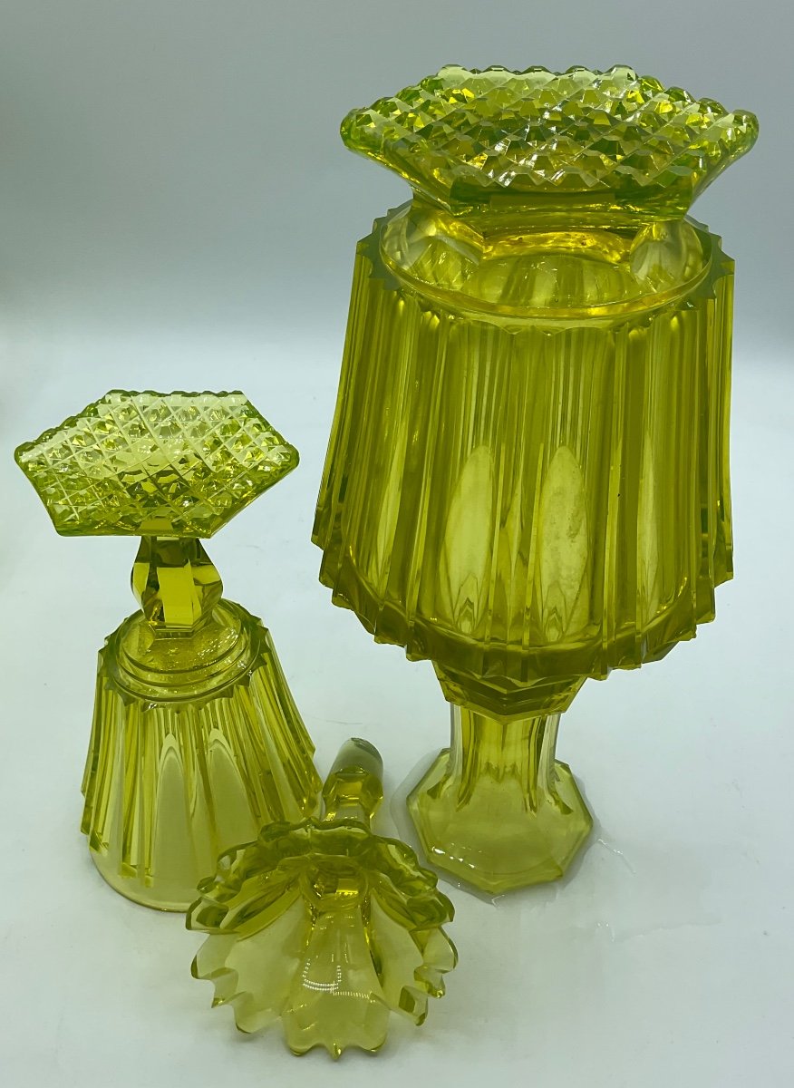 Antique Bohemian Uranium Glass Set Carafe With Drinking Glass-photo-3