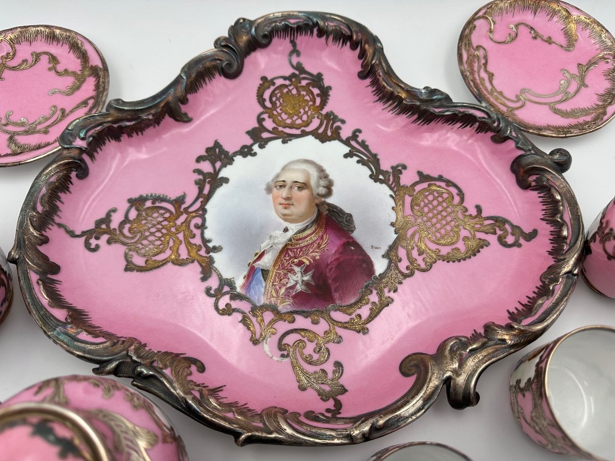 Tête-à-tête En Porcelaine De  Sèvres Monté En Argent Louisxvi & Marie Antoinette-photo-2