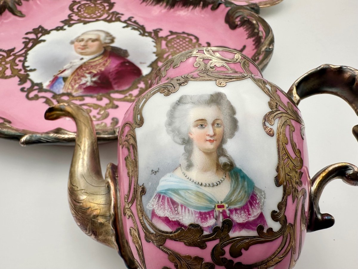 Tête-à-tête En Porcelaine De  Sèvres Monté En Argent Louisxvi & Marie Antoinette-photo-1