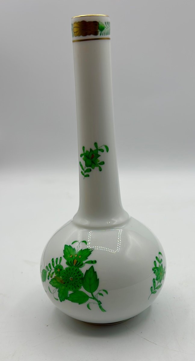 Vase En Porcelaine Herend à Fleurs Vertes-photo-3