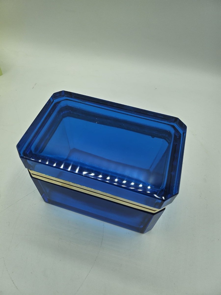 Antique Bohemian Crystal Glass Box Casket In Deep Sapphire Blueantique Bohemian Crystal Glass B-photo-3