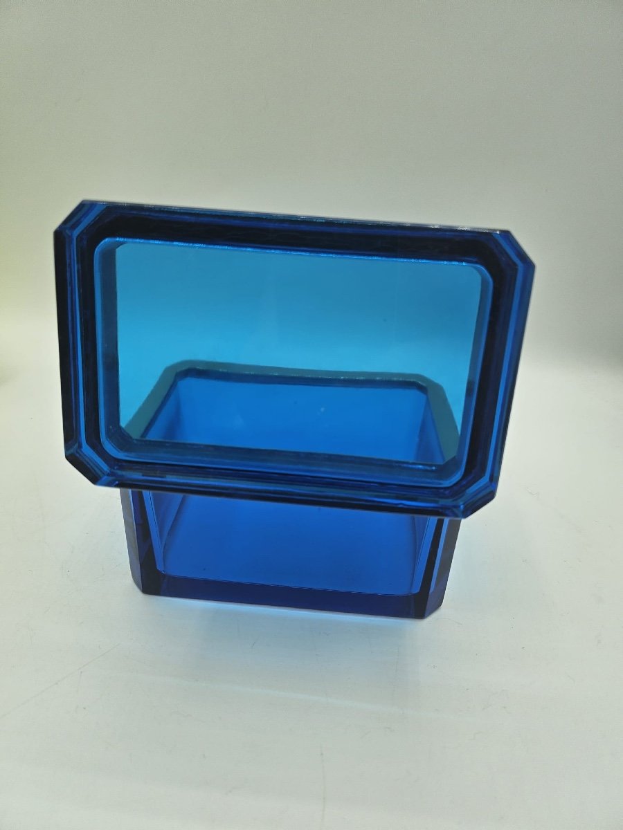 Antique Bohemian Crystal Glass Box Casket In Deep Sapphire Blueantique Bohemian Crystal Glass B-photo-4