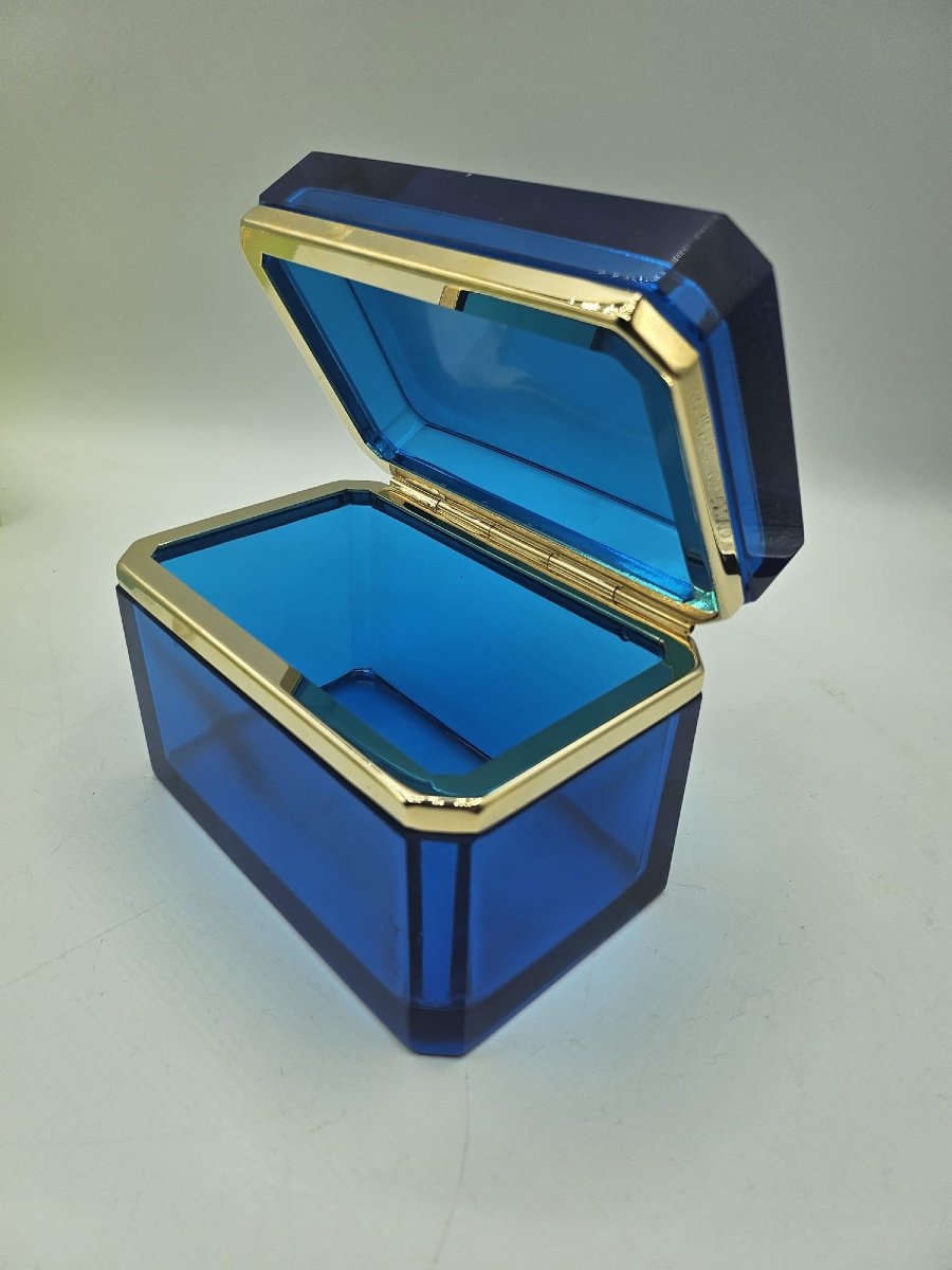 Antique Bohemian Crystal Glass Box Casket In Deep Sapphire Blueantique Bohemian Crystal Glass B-photo-2