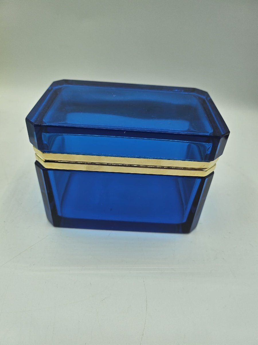 Antique Bohemian Crystal Glass Box Casket In Deep Sapphire Blueantique Bohemian Crystal Glass B-photo-3