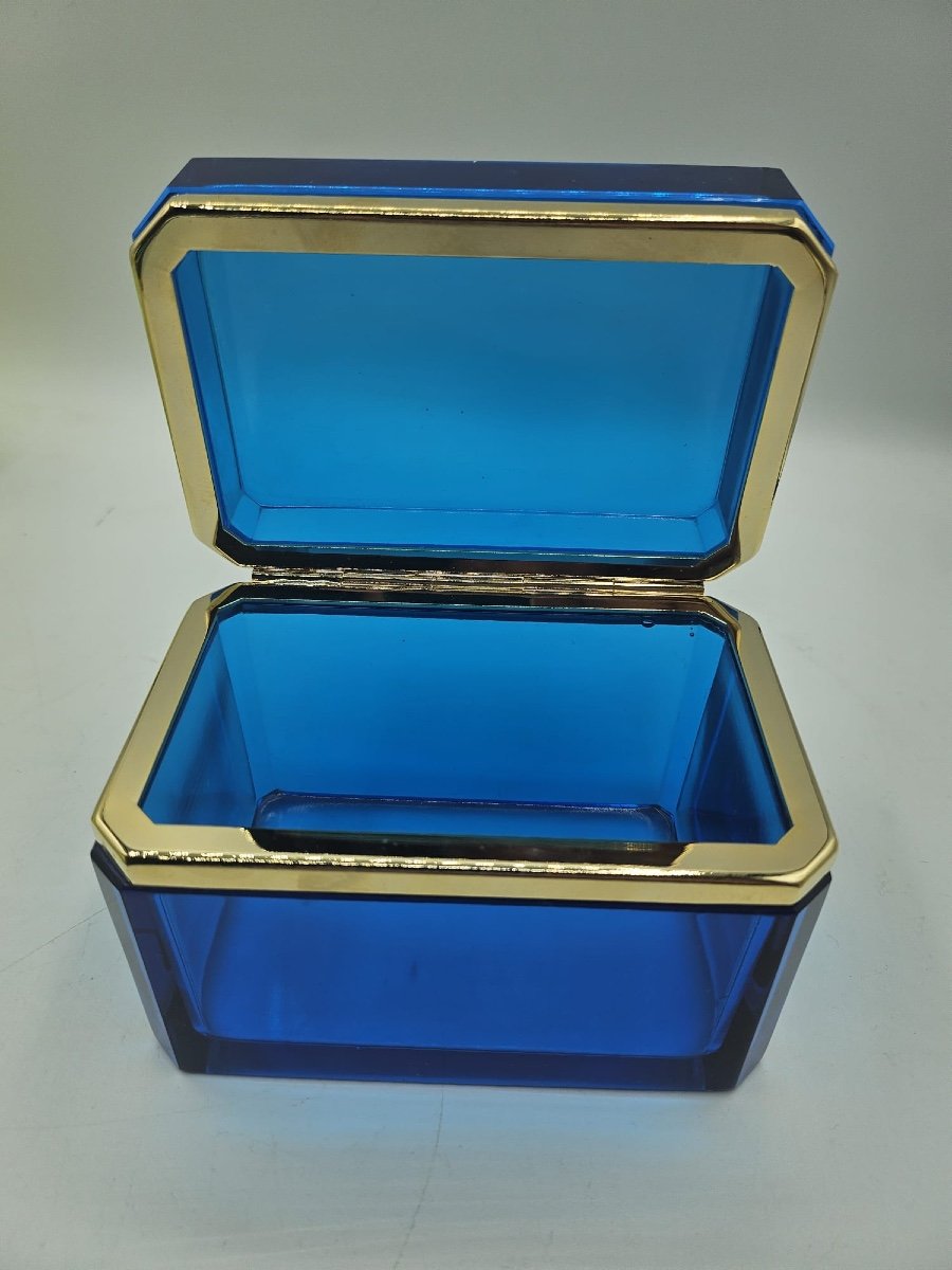 Antique Bohemian Crystal Glass Box Casket In Deep Sapphire Blueantique Bohemian Crystal Glass B-photo-5