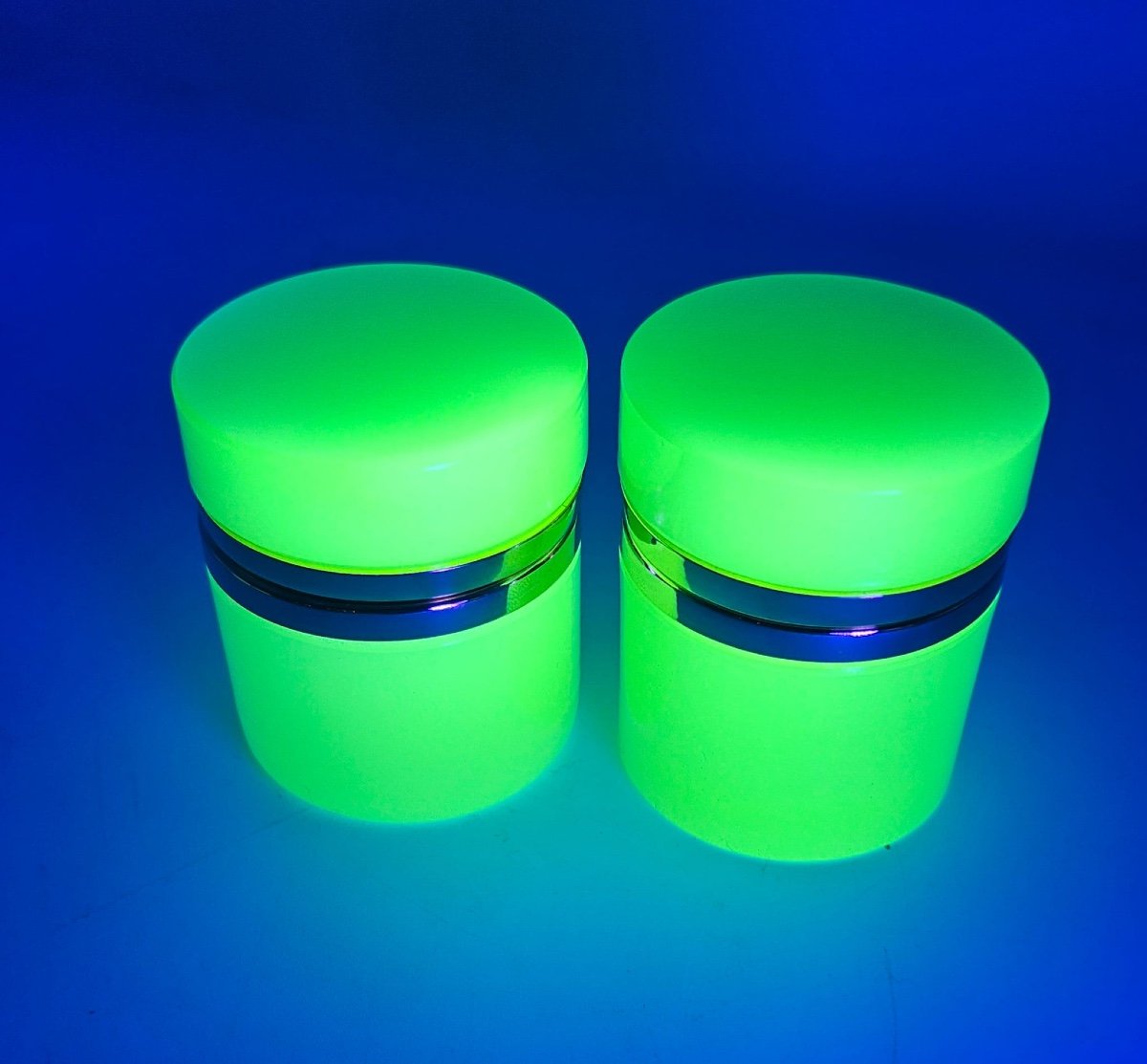 Antique Bohemian Uranium Crystal Glass Cylindrical Boxes,pair-photo-7