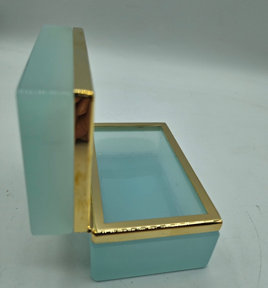 French Opaline Glass Casket Box In Pale Blue.-photo-4