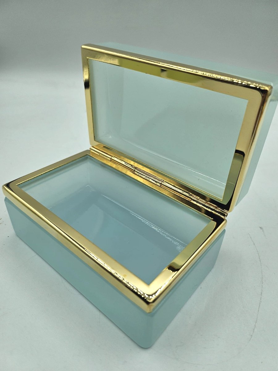 French Opaline Glass Casket Box In Pale Blue.