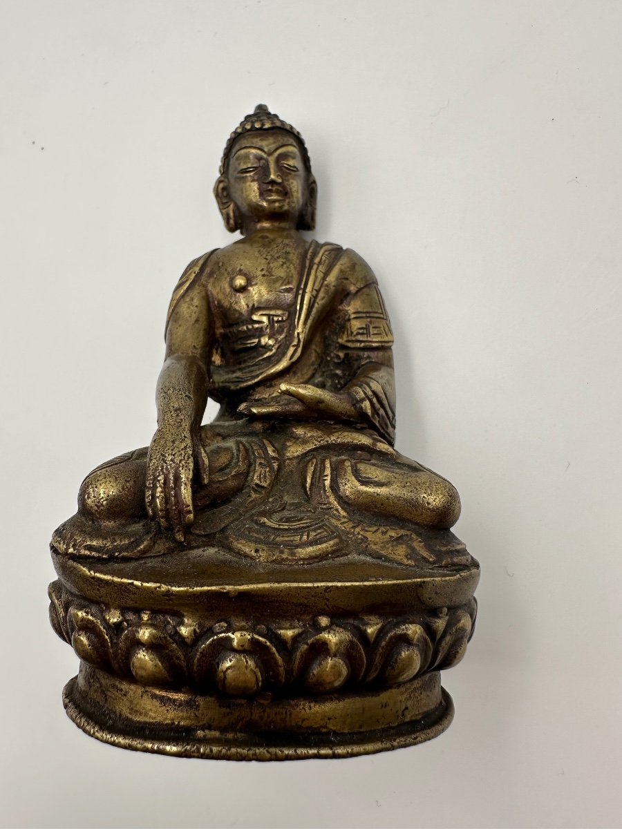 Statue Antique En Bronze Du Bouddha Assis  -photo-4