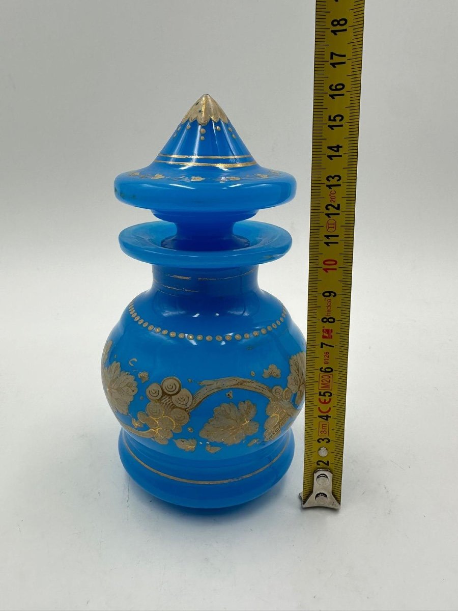 Antique Opaline Perfume Bottle In Turquoise Blue.-photo-3