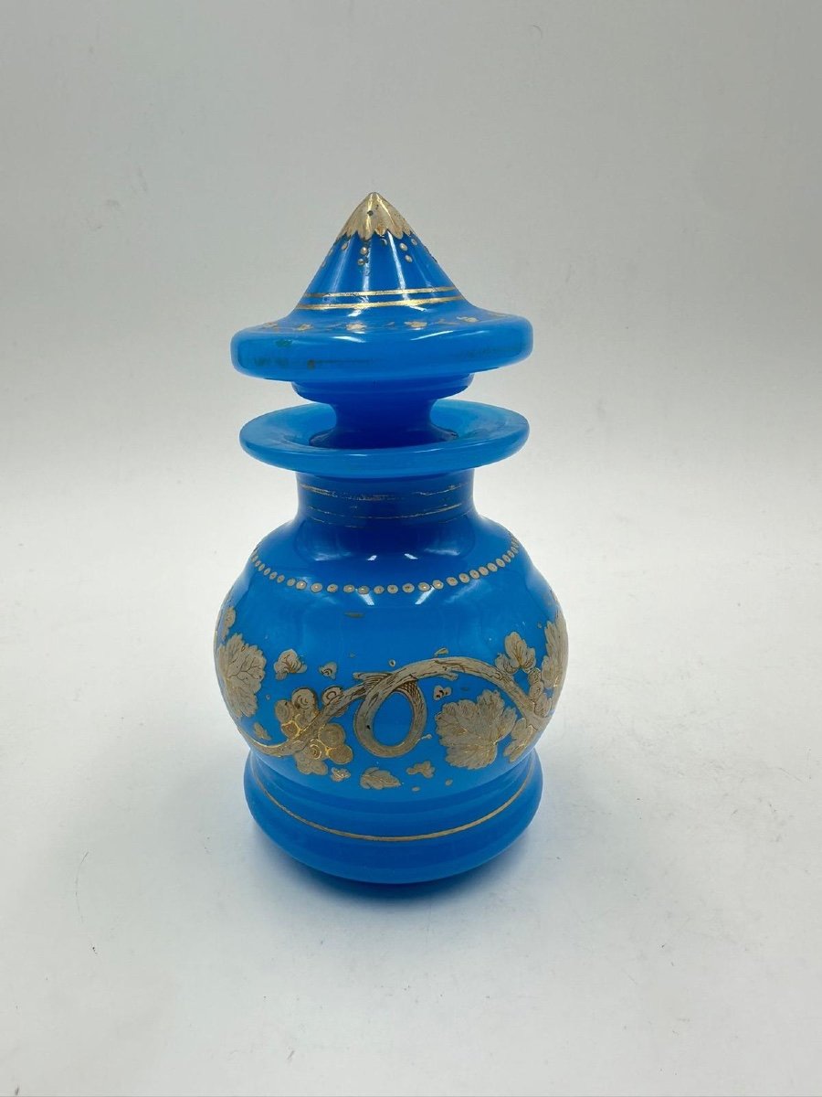 Antique Opaline Perfume Bottle In Turquoise Blue.-photo-1