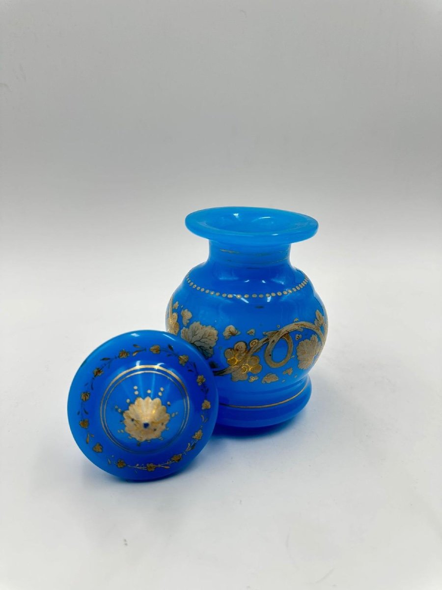 Antique Opaline Perfume Bottle In Turquoise Blue.-photo-2