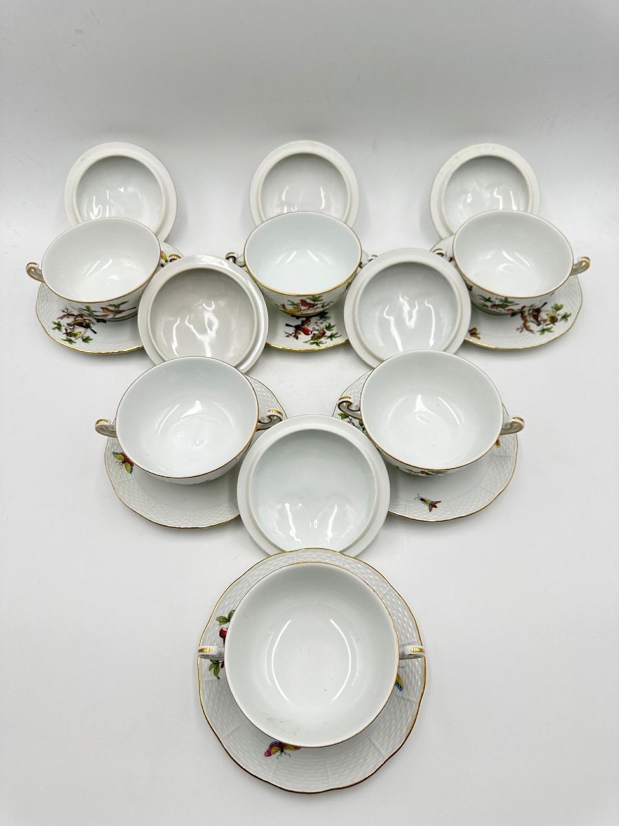 Herend Rotchild Set Of 6 Equalled With Plates And Covers-photo-2