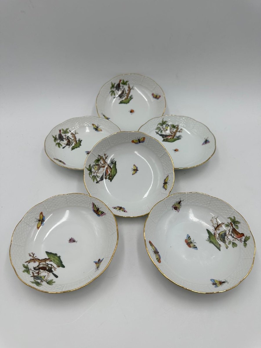 Herend Rotchild Set Of 6 Equalled With Plates And Covers-photo-2