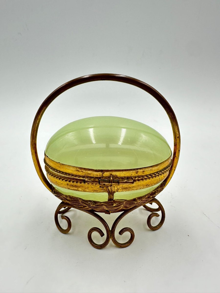 Antique Opaline Uranium Glass Box Egg Shaped.-photo-1