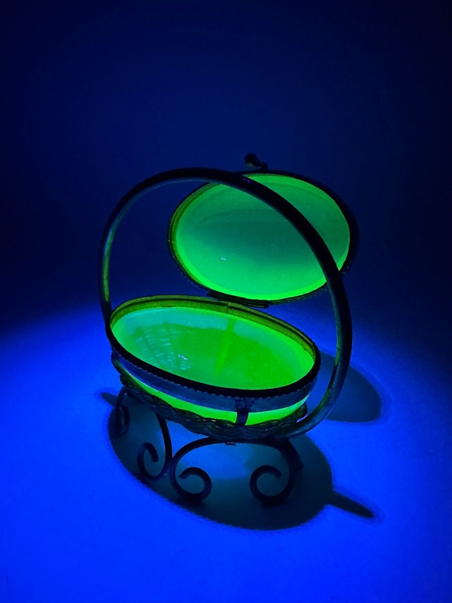 Antique Opaline Uranium Glass Box Egg Shaped.-photo-8