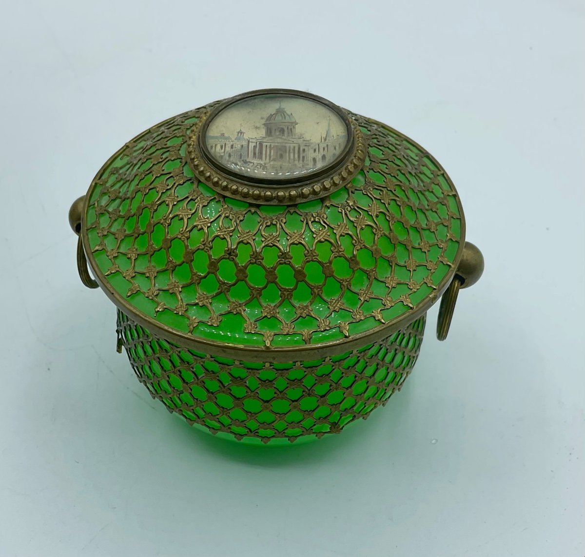 Antique Green Opaline Uranium Covered Box.-photo-6