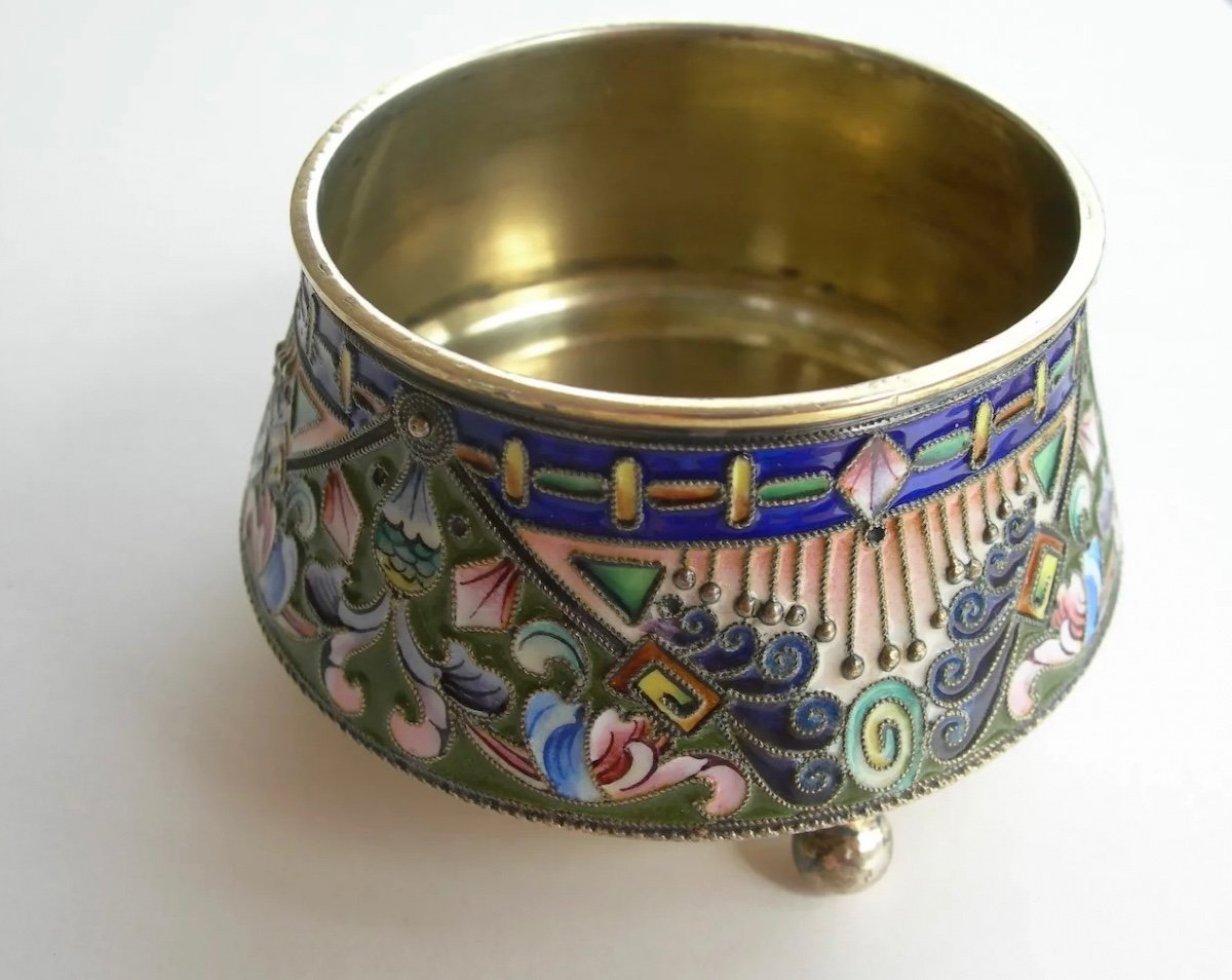 Old Russian Salt Shaker In Golden Silver Enamel, Perfect Condition, Very Rare.20artel-photo-1