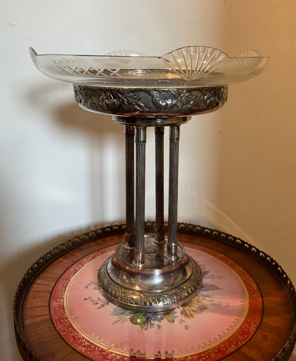 Antique Silver Metal Centerpiece With Glass Bowl-photo-2