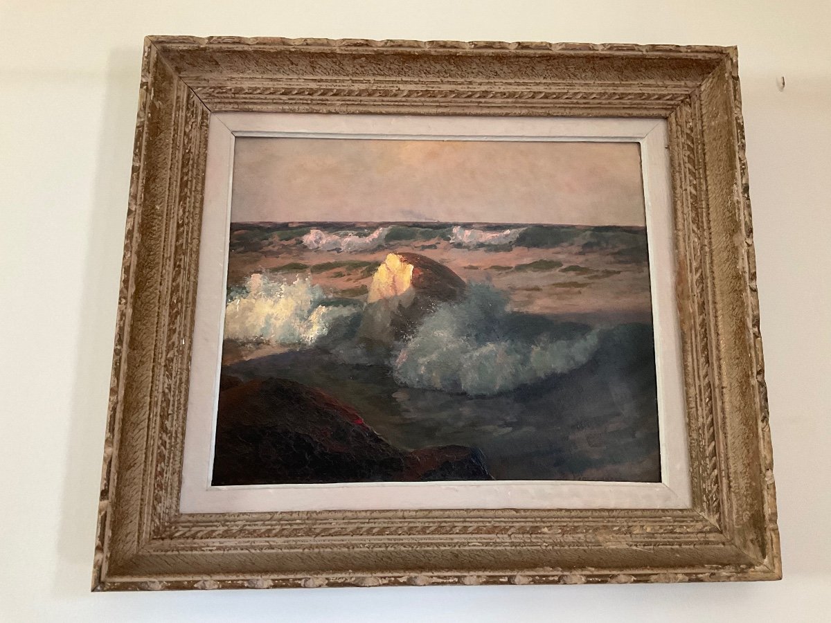 Russian Oil Painting On Edge Sea View By Vinogradov, Signed-photo-8