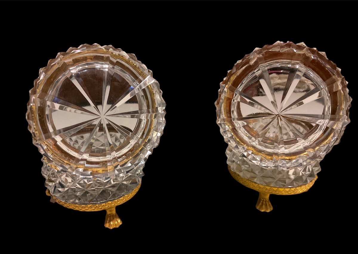 Pair Of Baccarat Cut Crystal Boxes Mounted In Bronze-photo-2