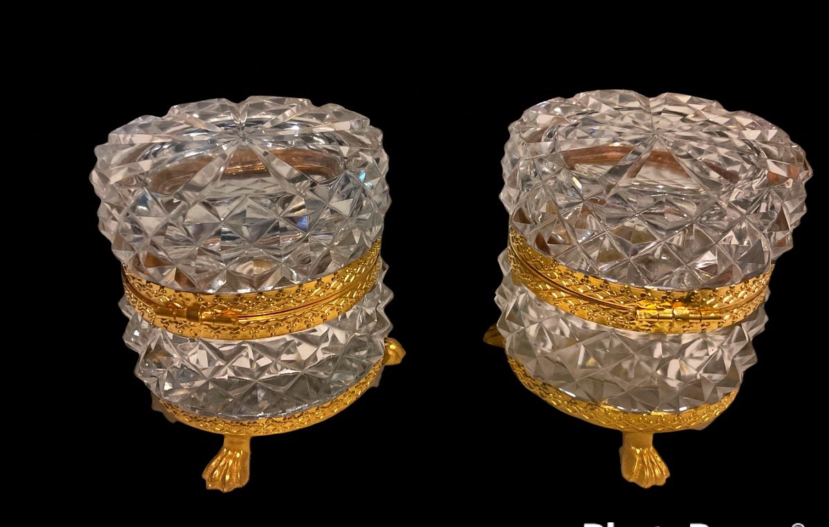 Pair Of Baccarat Cut Crystal Boxes Mounted In Bronze-photo-4