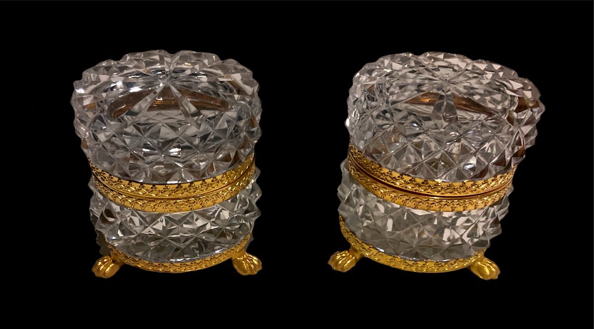 Pair Of Baccarat Cut Crystal Boxes Mounted In Bronze-photo-5