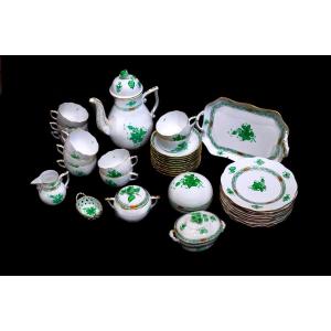 Very Nice Herend "apponyi" Tea Service In Green For 10 People, Chinese Bouquet