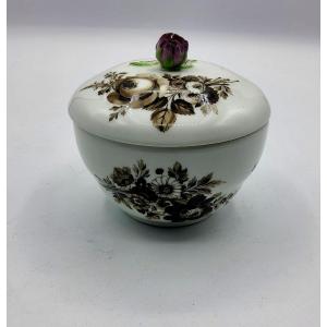 Meissen Marcolini Sugar Bow,l Painted In Black With Roses Bouquet 